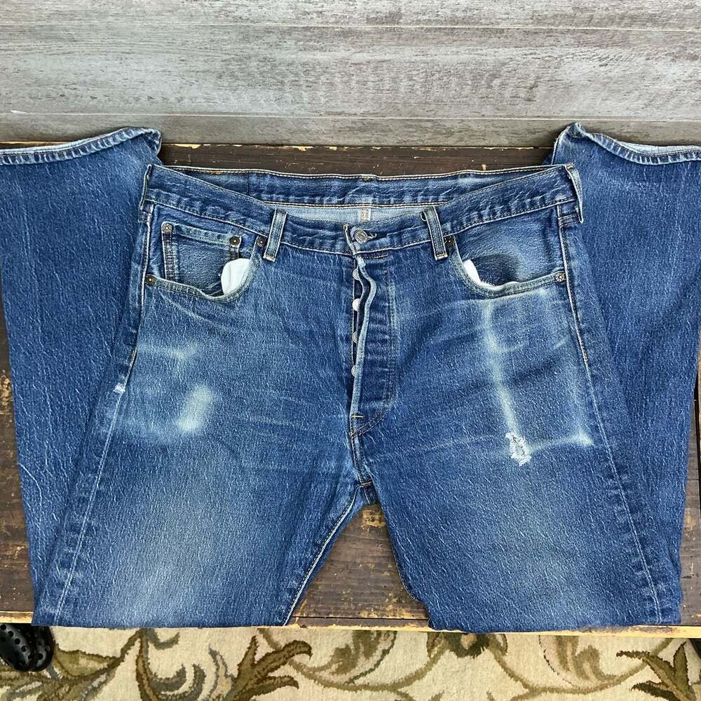 Vintage 90s Levi's 501 Straight Cut Blue Jeans Levi's Button Fly Women's Distres